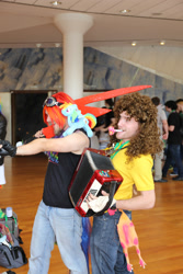 Size: 1824x2736 | Tagged: safe, cheese sandwich, rainbow dash, human, galacon, galacon 2014, g4, clothes, cosplay, costume, duo focus, irl, irl human, photo