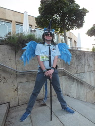 Size: 2448x3264 | Tagged: safe, soarin', human, galacon, g4, 2013, clothes, cosplay, costume, humanized, irl, irl human, photo, solo, spread wings, winged humanization, wings