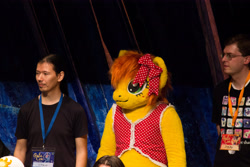 Size: 5184x3456 | Tagged: safe, artist:atalonthedeer, oc, oc:canni soda, human, galacon, 2014, fursuit, indoors, irl, irl human, photo, ponysuit, trio