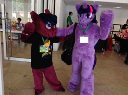 Size: 1306x979 | Tagged: oc name needed, safe, twilight sparkle, alicorn, galacon, g4, 2014, duo, fursuit, horn, indoors, irl, photo, ponysuit, twilight sparkle (alicorn)