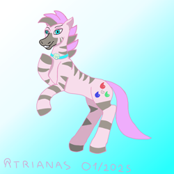 Size: 3000x3000 | Tagged: safe, artist:atrianas, oc, oc:azulejo safran, zebra, gradient background, pink fur, pink mane, shell, stripes, water droplet