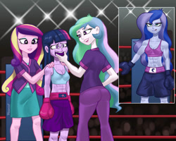 Size: 827x662 | Tagged: safe, artist:herosmacker, artist:hexecat, dean cadance, princess cadance, princess celestia, princess luna, principal celestia, twilight sparkle, vice principal luna, human, equestria girls, g4, boxing, sports