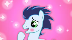 Size: 2560x1440 | Tagged: safe, soarin', pegasus, pony, g4, my little pony: friendship is magic, rainbow falls, background, blushing, love