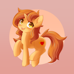 Size: 1440x1440 | Tagged: safe, artist:symbianl, oc, oc only, oc:cinderheart, pony, unicorn, cheek fluff, chest fluff, cute, ear fluff, female, gift art, hoof fluff, horn, looking at you, mare, open mouth, open smile, raised hoof, raised leg, simple background, smiling, smiling at you, solo, unicorn oc