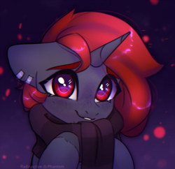 Size: 3609x3500 | Tagged: safe, artist:radioaxi, oc, oc only, pony, unicorn, clothes, female, high res, horn, looking at you, mare, scarf, smiling, smiling at you, solo, unicorn oc