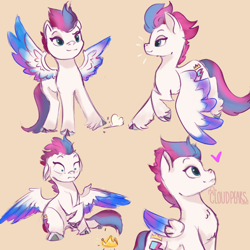 Size: 2048x2048 | Tagged: safe, artist:cloudpeakskate, zipp storm, pegasus, pony, g5, my little pony: a new generation, cloven hooves, colored wings, crown, doodle, female, folded wings, heart, jewelry, mare, regalia, simple background, sitting, solo, spread wings, tan background, unshorn fetlocks, wings, wings down