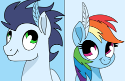 Size: 2139x1395 | Tagged: safe, artist:pinky cloudy, rainbow dash, soarin', pegasus, pony, g4, duo, duo male and female, feather, female, male, mare, ship:soarindash, shipping, stallion, straight