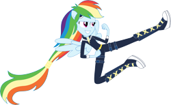 Size: 14540x8959 | Tagged: dead source, safe, artist:birdalliance, rainbow dash, zapp, human, equestria girls, g4, absurd resolution, air kick, boots, clothes, female, pegasus wings, ponied up, power ponies, shoes, simple background, smiling, solo, transparent background, vector, wings