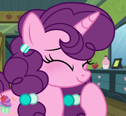 Size: 1321x1220 | Tagged: safe, artist:cstrawberrymilk, sugar belle, pony, g4, cute, eyes closed, smiling, solo, sugarbetes