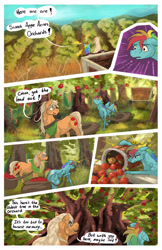 Size: 2008x3100 | Tagged: safe, artist:seventozen, applejack, rainbow dash, pony, comic:the problem of parthus, g4, apple, comic, food, tree