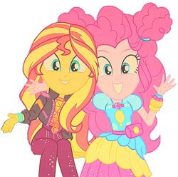 Size: 961x955 | Tagged: safe, artist:natesavestheday, pinkie pie, sunset shimmer, human, equestria girls, g4, duo, duo female, female, simple background, transparent background