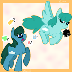 Size: 726x723 | Tagged: safe, artist:kharmacal, spring melody, sprinkle medley, earth pony, pegasus, g4, duo, emanata, passepartout, self paradox, self ponidox, wingding eyes