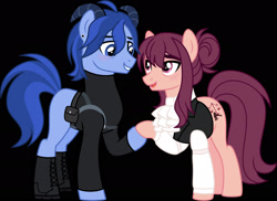 Size: 1920x1401 | Tagged: safe, artist:limedazzle, oc, oc only, oc:allen, oc:james, earth pony, pony, black background, clothes, gay, male, simple background, stallion