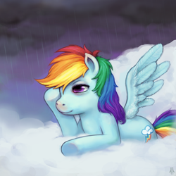 Size: 614x614 | Tagged: safe, artist:corpsecrow, rainbow dash, pegasus, g4, cloud, female, solo, solo female