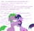 Size: 343x309 | Tagged: safe, artist:tsukaimonboom, spike, twilight sparkle, pony, unicorn, g4, blushing, crying, horn, ponified, text