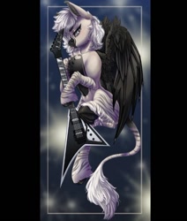 Size: 610x719 | Tagged: safe, artist:querisyart, oc, oc only, pegasus, pony, :p, chest fluff, coat markings, frog (hoof), guitar, leonine tail, looking at you, musical instrument, solo, tail, tongue out, underhoof, unshorn fetlocks