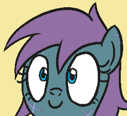 Size: 265x241 | Tagged: safe, artist:jargon scott, oc, oc only, oc:grittyguts, earth pony, pony, bust, earth pony oc, eye scar, facial scar, female, head only, icon, mare, portrait, scar, simple background, smiling, solo, yellow background