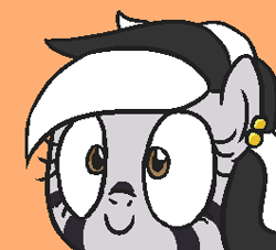 Size: 265x241 | Tagged: safe, alternate character, alternate version, artist:jargon scott, oc, oc only, oc:chocolate dip, zebra, bust, ear piercing, head only, icon, orange background, piercing, portrait, simple background, solo, zebra oc