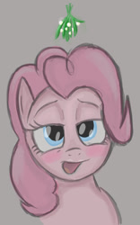 Size: 502x805 | Tagged: safe, pinkie pie, earth pony, g4, blushing, female, mistletoe, solo, tongue out