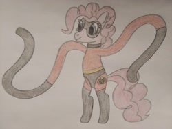 Size: 4032x3016 | Tagged: safe, artist:jakusi, pinkie pie, pony, g4, bipedal, elastigirl, female, mare, mask, pinktober, solo, stretchy arms, the incredibles, traditional art