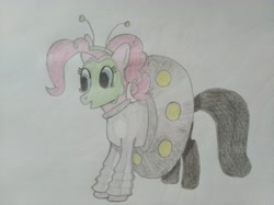 Size: 4032x3016 | Tagged: safe, artist:jakusi, pinkie pie, alien, pony, g4, antennae, clothes, costume, face paint, female, flying saucer, mare, pinktober, solo, traditional art