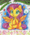 Size: 1226x1424 | Tagged: safe, artist:amitadust, fluttershy, bird, pegasus, pony, g4, cheek fluff, cute, ear fluff, fanart, female, garland, hoof hold, looking at you, looking up, mare, open mouth, open smile, shyabetes, sitting, smiling, solo, speech bubble, spread wings, traditional art, unshorn fetlocks, wings