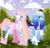 Size: 1222x1176 | Tagged: safe, artist:neko chan artz, oc, oc:altersmay earth, unnamed oc, alicorn, pegasus, pony, bandage, chest fluff, cloud, colored ears, colored hooves, colored horn, colored wings, duo, duo female, eyebrows, eyelashes, eyeshadow, female, flower, flower in hair, garden, glasses, halo, head wings, hooves, horn, jewelry, lake, long mane, looking at each other, looking at someone, makeup, necklace, older, older altersmay earth, open mouth, outdoors, planet ponies, ponified, rose, round glasses, slender, space ponies, sticker, thin, walking, water, wings