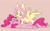 Size: 7608x4752 | Tagged: safe, artist:chub-wub, fluttershy, pinkie pie, earth pony, pegasus, pony, g4, absurd resolution, belly, blue eyes, blush lines, blushing, chest fluff, colored hooves, curly mane, curly tail, duo, duo female, eyebrows, eyebrows visible through hair, eyelashes, feathered wings, female, fetlock tuft, hatching (technique), hoof on chest, hooves, intertwined tails, lesbian, long mane, long tail, looking at each other, looking at someone, lying down, mare, on back, one eye closed, open mouth, open smile, pink coat, pink hooves, pink mane, pink tail, prone, requested art, shiny mane, shiny tail, ship:flutterpie, shipping, smiling, smiling at each other, spread wings, straight mane, straight tail, tail, teal eyes, three quarter view, underhoof, wings, yellow coat, yellow hooves