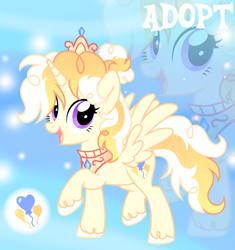 Size: 1280x1364 | Tagged: safe, artist:vi45, oc, oc only, alicorn, pony, alicorn oc, base used, blonde mane, blonde tail, blue eyes, colored hooves, cream coat, cream hooves, crown, curly mane, curly tail, eyelashes, female, female oc, gradient mane, gradient tail, hair bun, hooves, horn, jewelry, looking back, mare, mare oc, open mouth, open smile, peytral, purple eyes, regalia, smiling, solo, sparkles, sparkly mane, sparkly tail, spread wings, standing, standing on two hooves, tail, three quarter view, tied mane, unicorn horn, unshorn fetlocks, wings, yellow coat, yellow hooves, zoom layer