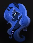 Size: 1004x1280 | Tagged: safe, artist:peachmichea, princess luna, alicorn, pony, g4, black background, bust, female, mare, profile, signature, simple background, solo