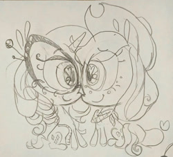 Size: 757x688 | Tagged: safe, artist:regenko, applejack, rarity, earth pony, pony, unicorn, g4, applejack's hat, cowboy hat, duo, female, glasses, hat, horn, lesbian, ship:rarijack, shipping, traditional art