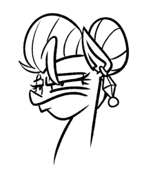 Size: 357x434 | Tagged: safe, artist:cowsrtasty, oc, oc only, oc:penny inkwell, earth pony, pony, black and white, bust, ear piercing, earring, earth pony oc, female, frown, grayscale, grumpy, jewelry, lidded eyes, mare, monochrome, piercing, portrait, simple background, solo, unamused, white background