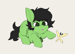 Size: 1636x1173 | Tagged: safe, artist:itskaarts, artist:pukifurs, oc, oc only, oc:filly anon, butterfly, earth pony, pony, :p, curious, cute, female, filly, foal, solo, tongue out