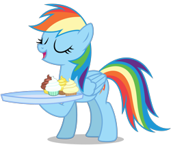 Size: 4846x4114 | Tagged: safe, artist:creedyboy124, rainbow dash, pegasus, pony, g4, base used, cupcake, eyes closed, female, food, holding, holding hooves, mare, multicolored hair, rainbow hair, show accurate, simple background, solo, transparent background, wings