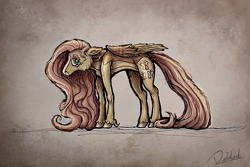 Size: 1803x1202 | Tagged: safe, artist:deidad dissitum, fluttershy, pegasus, pony, g4, digital art, mixed media, solo, timid, traditional art, unshorn fetlocks