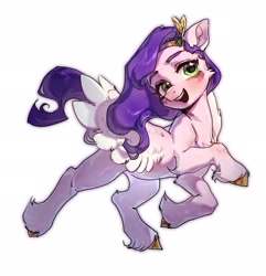 Size: 1975x2048 | Tagged: safe, artist:crayonin_wolf, pipp petals, pegasus, pony, g5, adorapipp, colored, cute, diadem, eyebrows, female, jewelry, mare, muscles, open mouth, open smile, regalia, shading, simple background, smiling, solo, spread wings, turned head, unshorn fetlocks, white background, wings