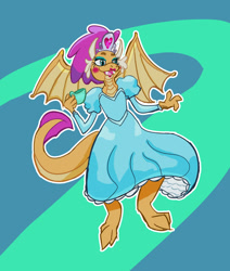 Size: 1280x1507 | Tagged: safe, smolder, dragon, beautiful, clothes, cup, cute, dragoness, dress, female, jewelry, long sleeves, princess, princess smolder, puffy sleeves, smolderbetes, teacup, tiara