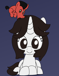 Size: 700x900 | Tagged: safe, artist:unitxxvii, oc, oc:talim, earth pony, fish, lamprey, pony, unicorn, blue background, dark blue background, duo, duo male and female, female, horn, husband and wife, looking at you, lying down, male, mare, oc x oc, prone, shipping, simple background, stallion, straight