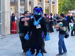 Size: 2304x1728 | Tagged: safe, nightmare moon, human, galacon, g4, 2015, fursuit, irl, irl human, jewelry, outdoors, photo, ponysuit, regalia, solo focus