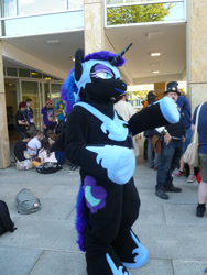 Size: 1920x2560 | Tagged: safe, nightmare moon, human, galacon, g4, 2015, fursuit, irl, irl human, jewelry, outdoors, photo, ponysuit, regalia, solo focus