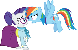 Size: 4650x3000 | Tagged: safe, artist:cloudy glow, rainbow dash, rarity, pegasus, pony, unicorn, g4, my little pony: friendship is magic, school daze, clothes, dress, duo, duo female, female, glasses, horn, mare, schoolmarm rarity, simple background, transparent background, vector