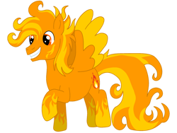 Size: 1032x774 | Tagged: safe, artist:meghan12345, pegasus, pony, g4, battle for dream island, coat markings, colored wings, fire markings, firey (battle for dream island), male, ponified, raised hoof, simple background, smiling, solo, spread wings, stallion, transparent background, wings