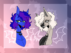 Size: 3038x2256 | Tagged: safe, artist:p4ttka, oc, oc:devilvoice, oc:nightstaroc, bat pony, g4, bust, choker, collarbone, cute, fangs, female, slender, sternocleidomastoid, thin