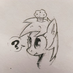 Size: 4096x4092 | Tagged: safe, artist:mirio_p2, derpy hooves, pegasus, pony, g4, food, muffin, question mark, traditional art