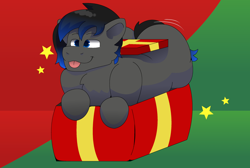 Size: 2500x1679 | Tagged: safe, artist:brushwor, oc, oc:danny, pony, :p, box, holiday, large butt, pony in a box, present, solo, tongue out