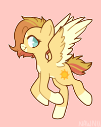 Size: 1600x2000 | Tagged: safe, artist:nawnii, oc, oc only, oc:sunny rays, pegasus, pony, colored wings, female, mare, pink background, simple background, solo, two toned wings, wings