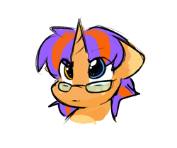 Size: 983x822 | Tagged: safe, artist:zutcha, oc, oc only, oc:zutcha, alicorn, pony, bust, floppy ears, freckles, glasses, heterochromia, horn, male, simple background, solo, stallion, white background