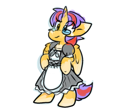 Size: 1009x877 | Tagged: safe, artist:zutcha, oc, oc only, oc:zutcha, alicorn, pony, alicorn oc, bipedal, clothes, crossdressing, glasses, horn, maid, male, male alicorn, simple background, sketch, solo, stallion, white background, wings