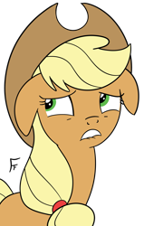 Size: 1817x2848 | Tagged: safe, artist:frownfactory, applejack, earth pony, pony, g4, applejack's hat, cowboy hat, female, floppy ears, hat, lip bite, looking away, mare, simple background, solo, transparent background