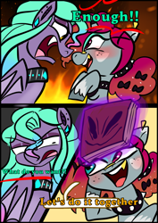 Size: 1240x1754 | Tagged: safe, artist:jully-park, oc, oc only, oc:ailee hatter, oc:ella evans, bat pony, pony, unicorn, comic:how i meet my chaotic friends, comic, horn